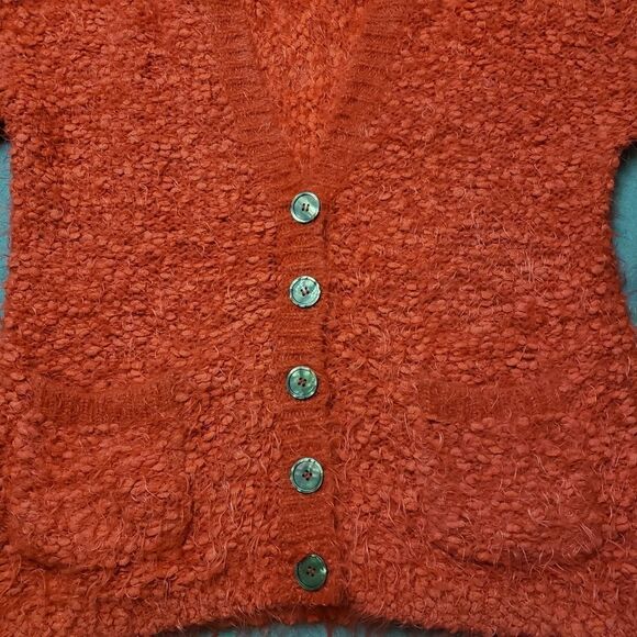 Moth Fuzzy Red Wool blend button up Cardigan in Red. - Picture 10 of 11